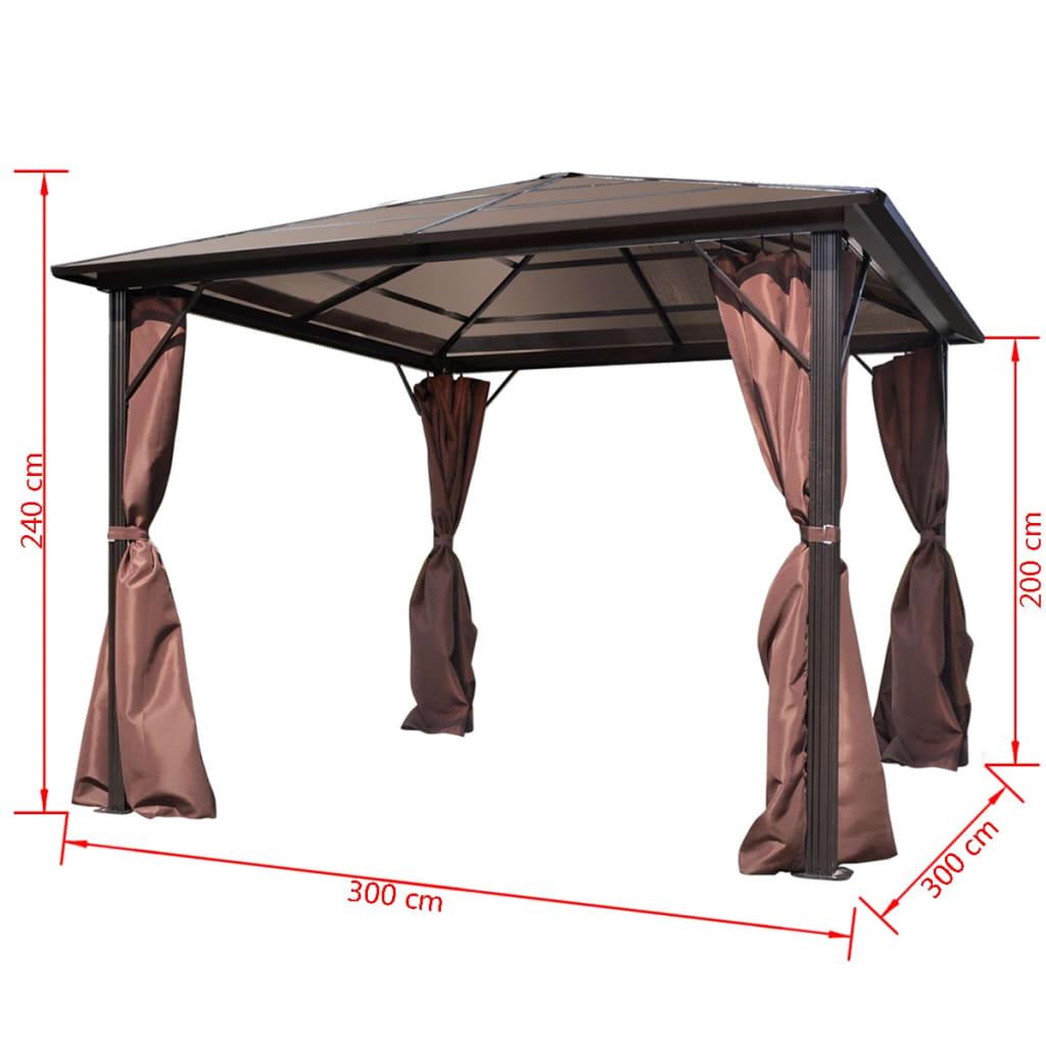Voir la diapositive 6 : VIDAXL Belvedere avec rideau Marron Aluminium 300 x 300 cm