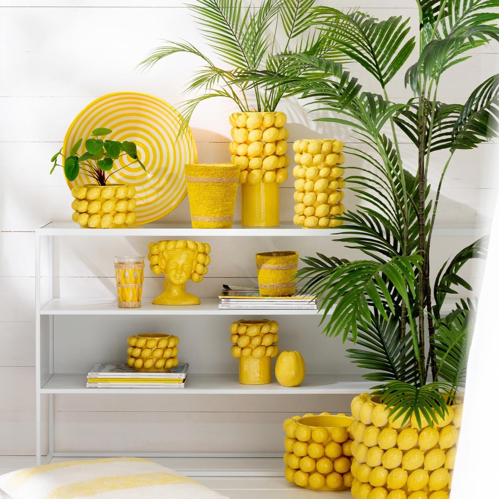 Voir la diapositive 3 : J-LINE Saladier en Céramique  Granada Rayure  40cm Jaune