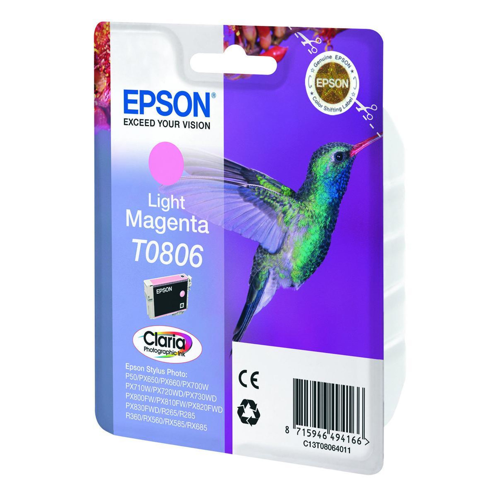 Voir la diapositive 3 : Epson Cartouche d'encre originale t0806 magenta clair série colibri - c13t08064010