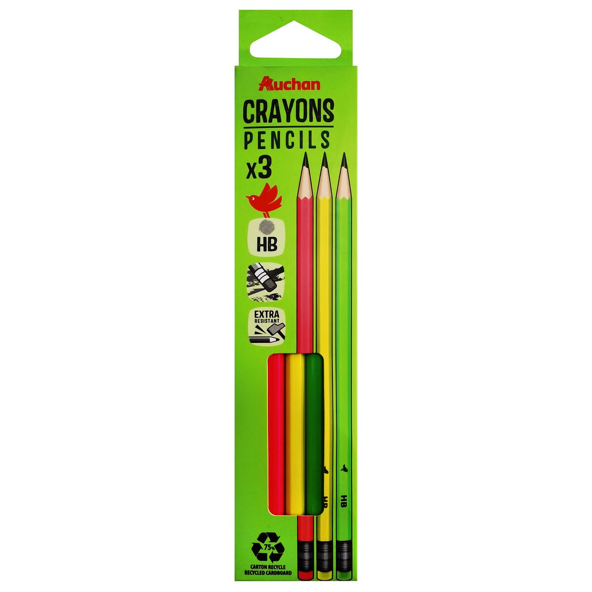 AUCHAN Lot de 3 crayons graphite HB NEON