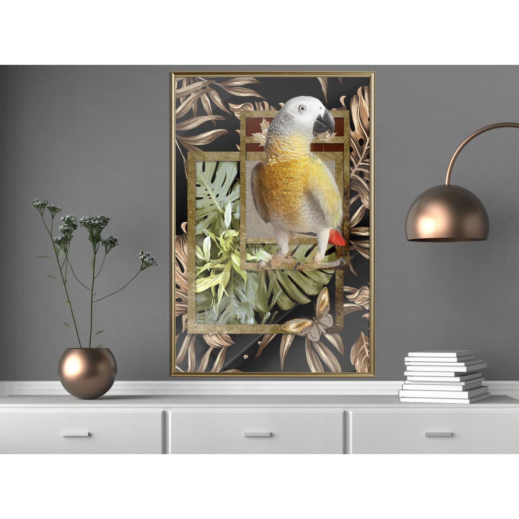 Voir la diapositive 2 : Paris Prix Affiche Murale Encadrée  Composition with Gold Parrot