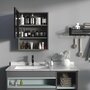 KLEANKIN Armoire murale de rangement salle de bain avec porte miroir étagère niche acier inox. noir