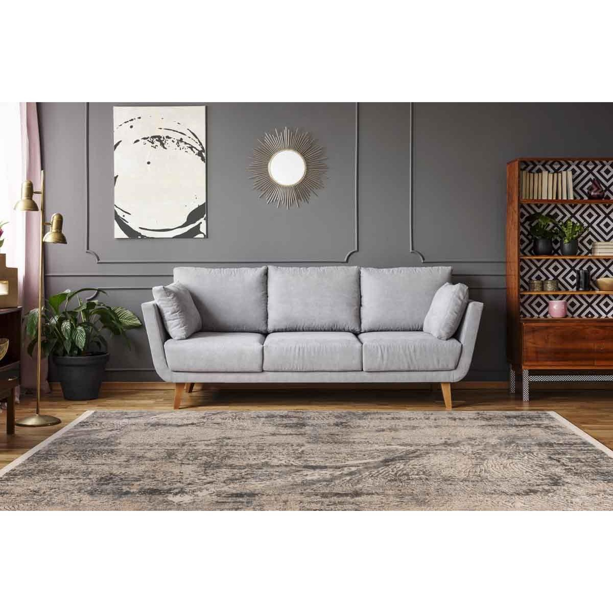 Voir la diapositive 5 : Paris Prix Tapis Tissé à Poils Ras Rétro  Adeon  Gris