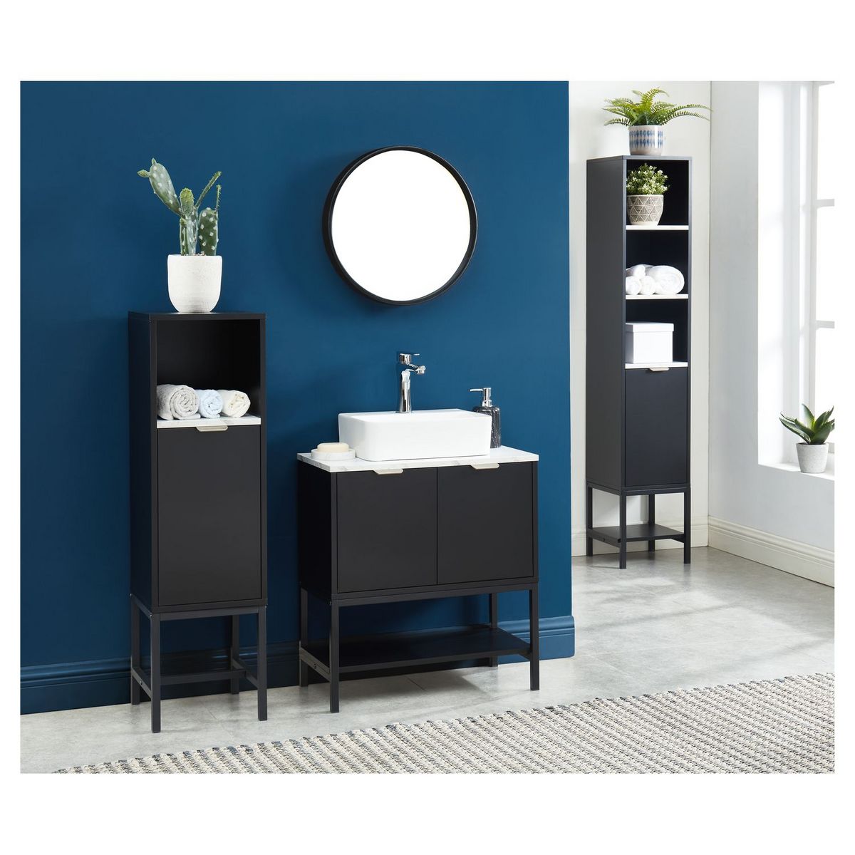 Meuble de salle de bain sous-vasque 2 portes et 1 étagère L60cm OLHAO