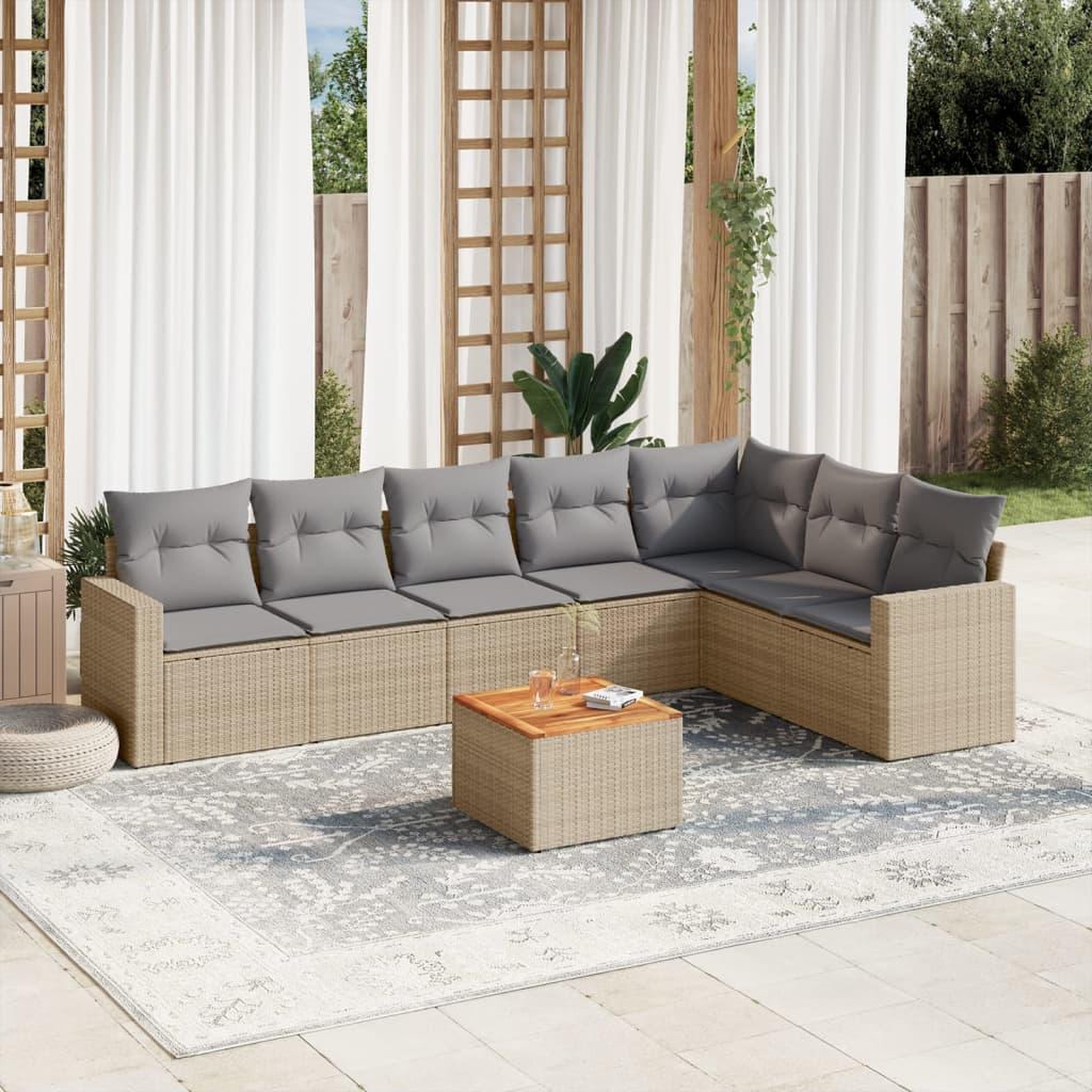VIDAXL Salon de jardin avec coussins 8 pcs beige resine tressee
