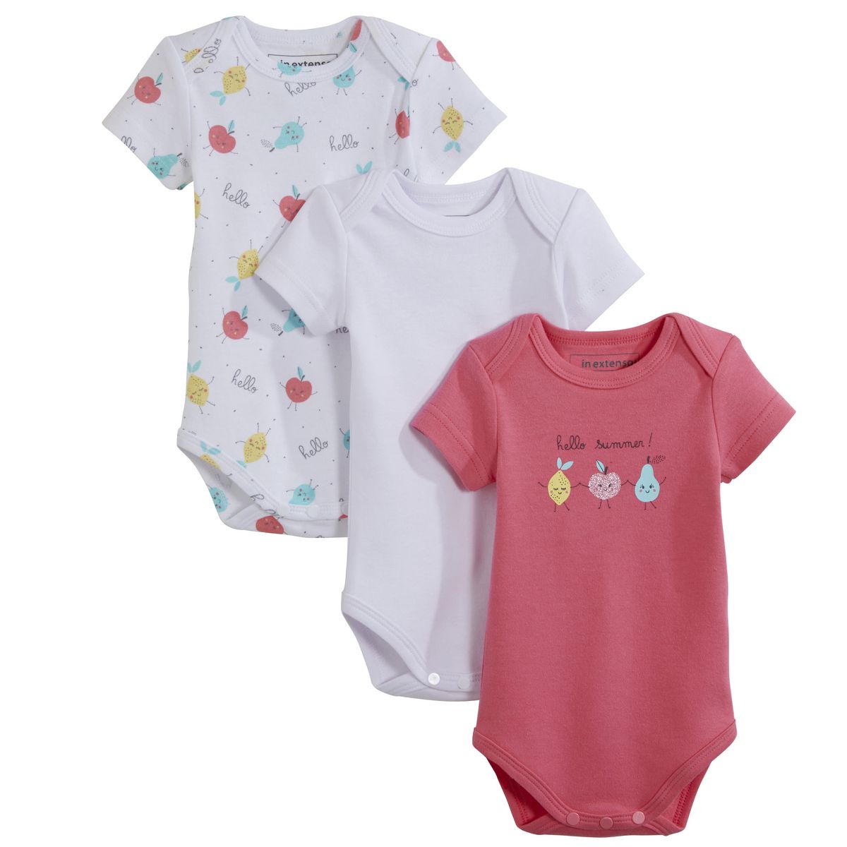 IN EXTENSO Lot de 3 bodies manches courtes bébé fille