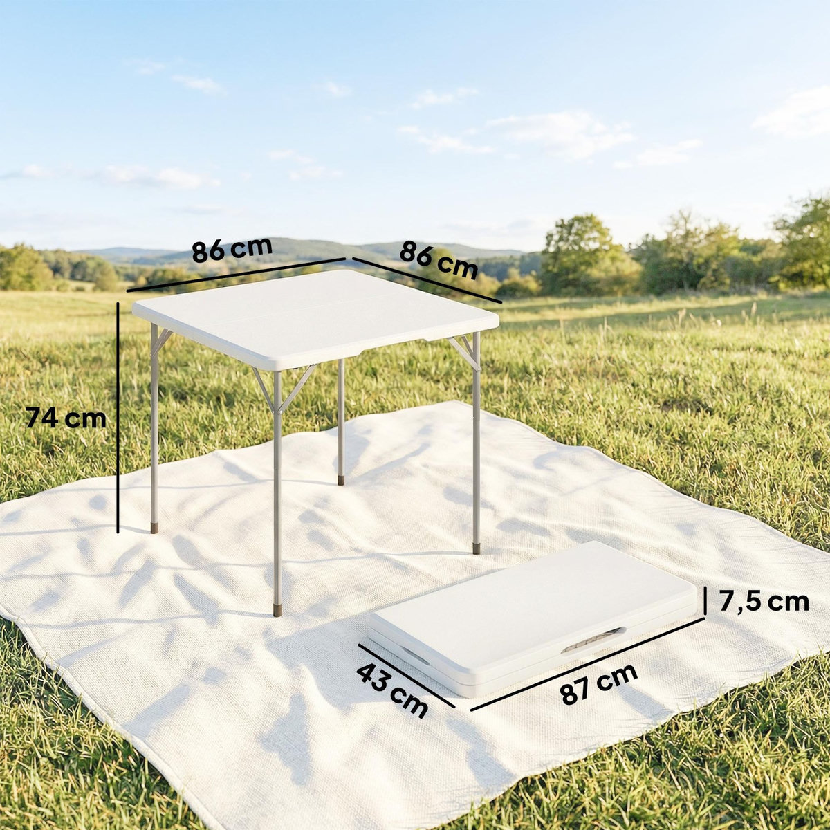OUTSUNNY Table de camping carrée pliante hauteur réglable métal HDPE blanc