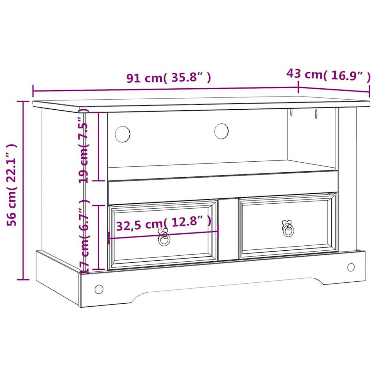 VIDAXL Meuble TV Gamme  pin mexicain 91x43x56 cm