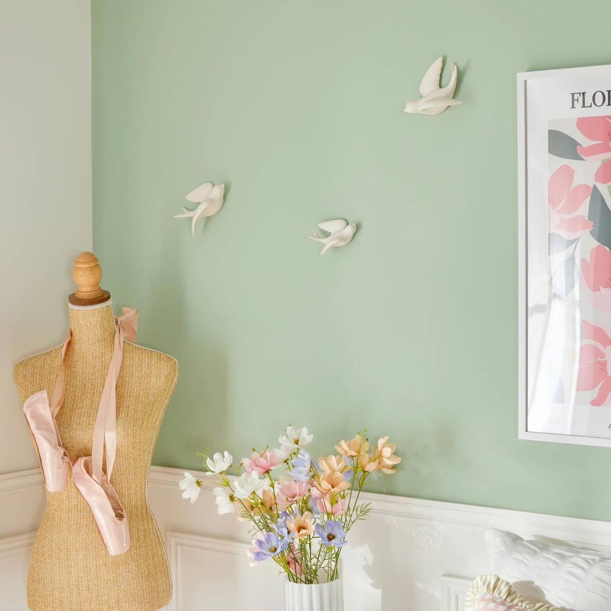 Voir la diapositive 2 : ATMOSPHERA Lot de 3 déco murales oiseaux  annie  15cm blanc