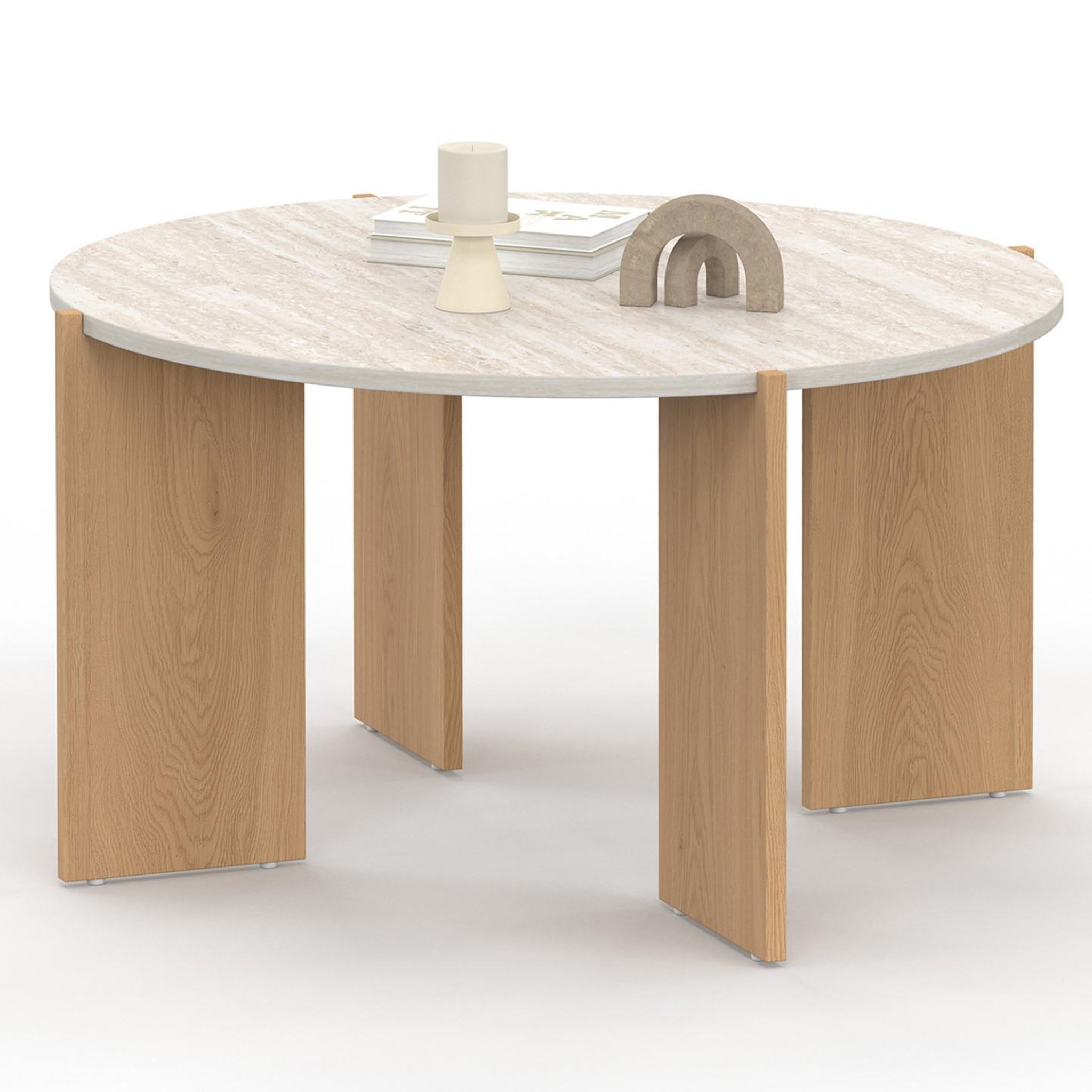 ID MARKET Table basse ronde armonia 73 cm effet travertin