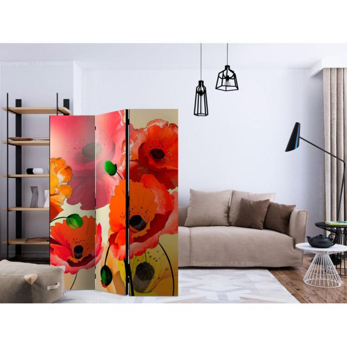 Paris Prix Paravent 3 Volets  Velvet Poppies III  135x172cm
