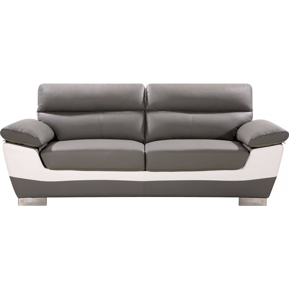 Habitat et Jardin Canapé fixe en cuir reconstitué et PVC   Dallas  - 210 x 88 x 90 cm - 3 places - Gris/Blanc