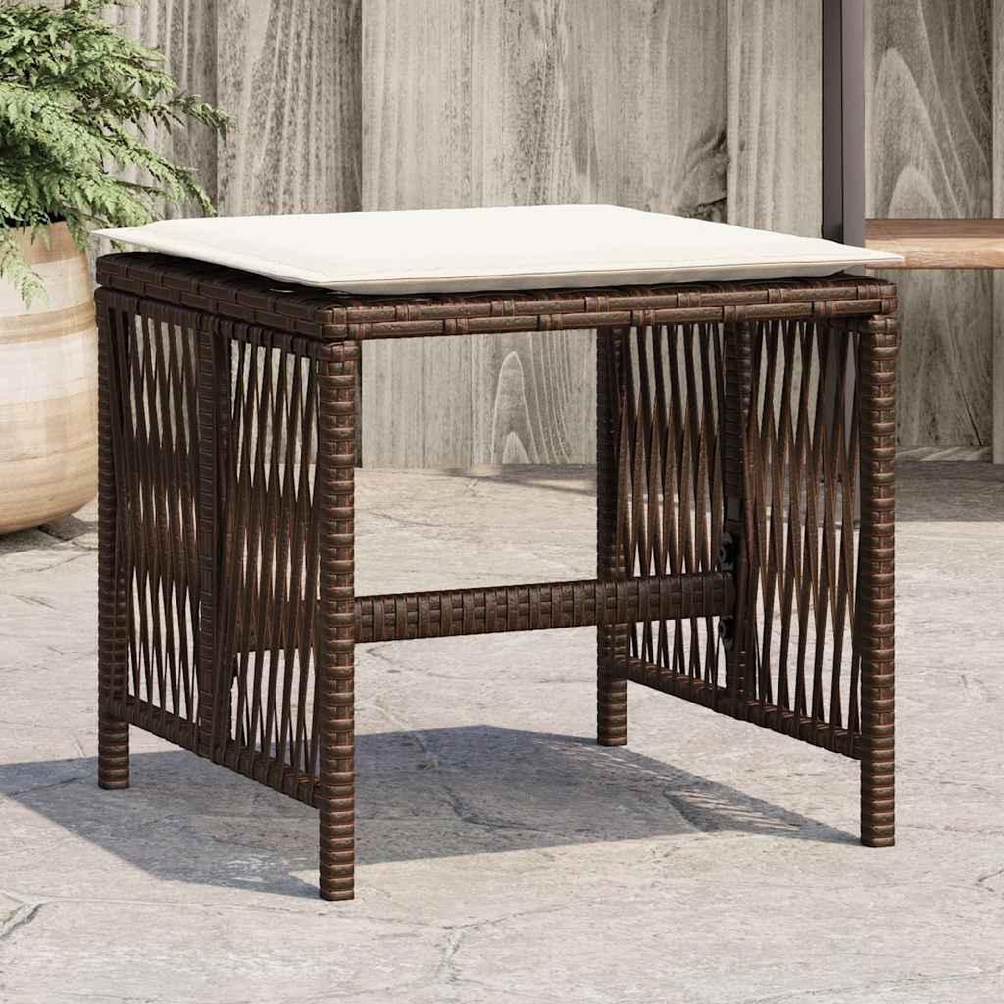 VIDAXL Tabourets de jardin et coussins lot de 4 marron resine tressee