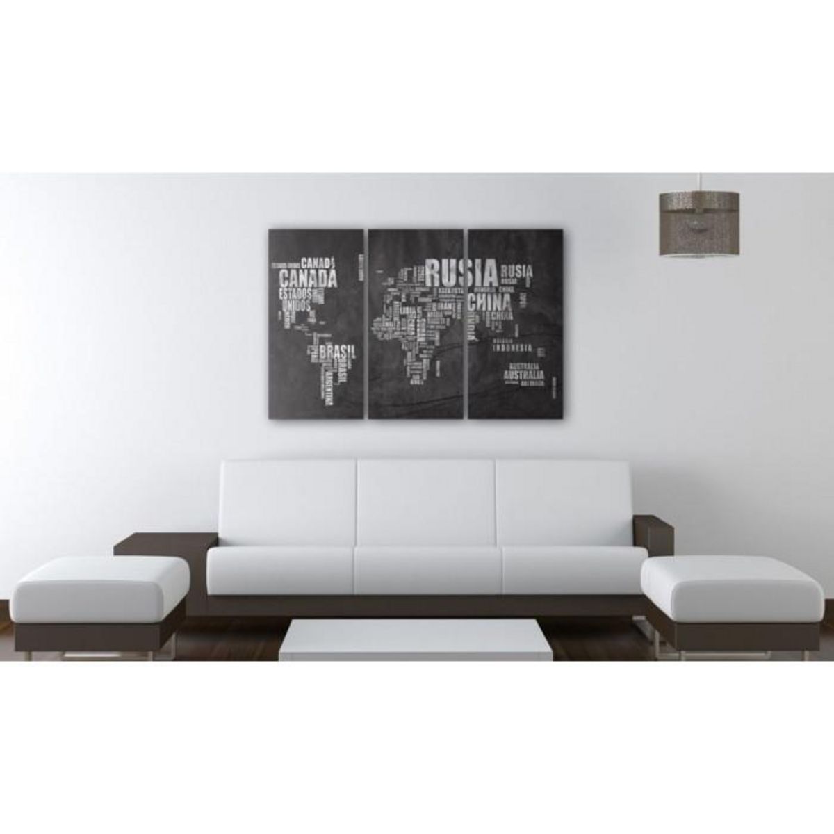 Paris Prix Tableau 3 Panneaux  Carte du Monde en Espagnol