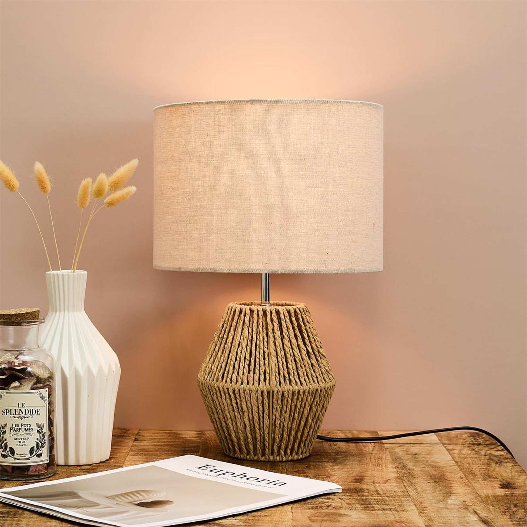 Voir la diapositive 4 : The Home Deco Factory Lampe à Poser Tressée  Lina  40cm Naturel
