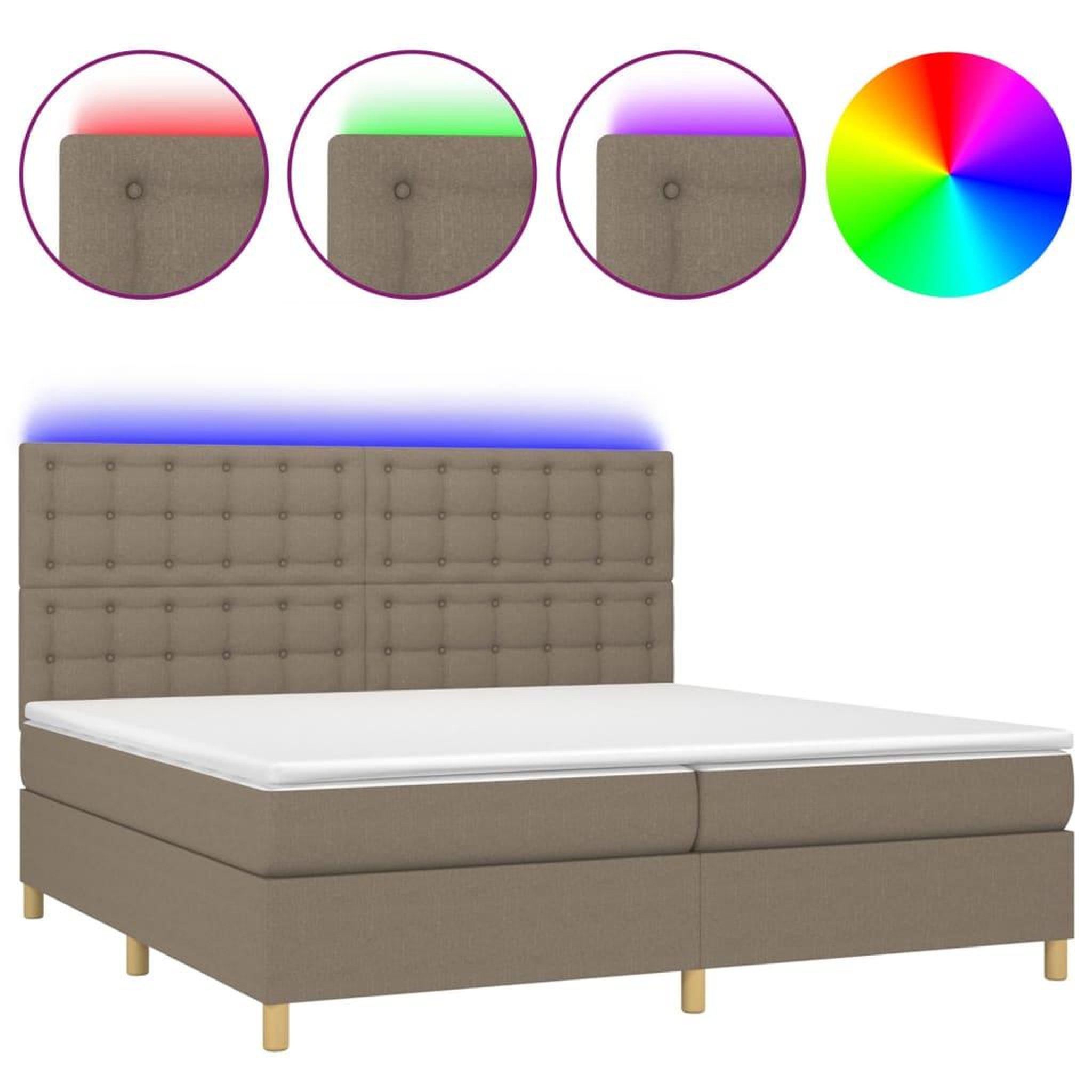 Voir la diapositive 2 : VIDAXL Sommier a lattes de lit et matelas et LED Taupe 200x200cm Tissu