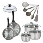 Fackelmann Lot 2 Poêles 20/24cm Fackelmann Geneva avec 3 Faitouts 16/20/24cm et 5 ustensiles