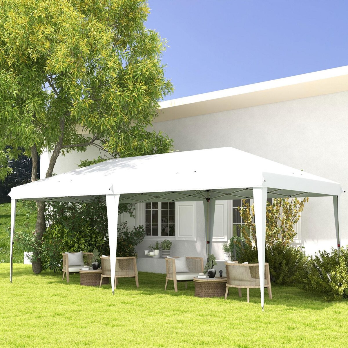 OUTSUNNY Tonnelle barnum de jardin pop-up pliant 5,85L x 2,95l x 2,7H m sac inclus acier époxy oxford haute densité blanc
