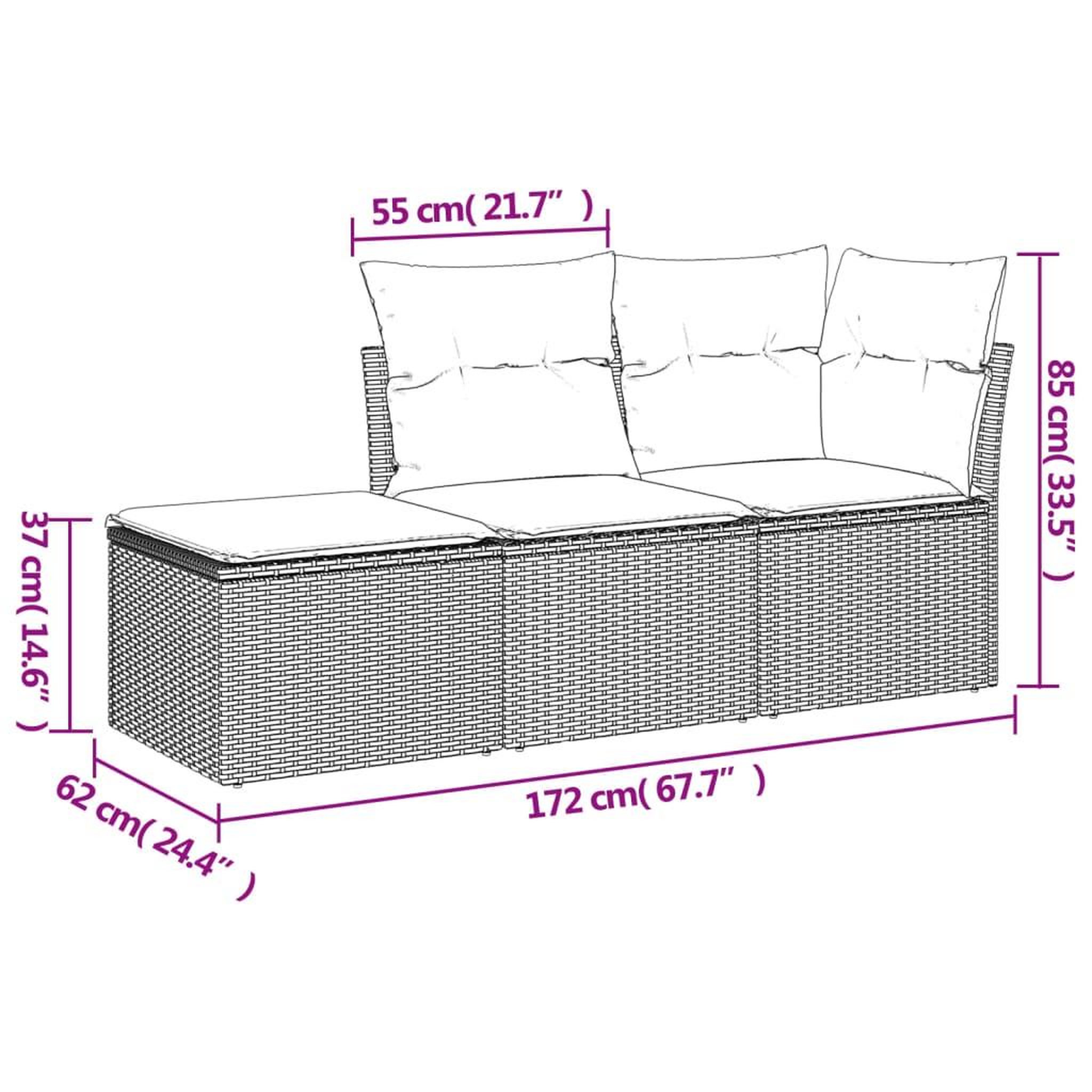 Voir la diapositive 3 : VIDAXL Salon de jardin avec coussins 3 pcs marron resine tressee