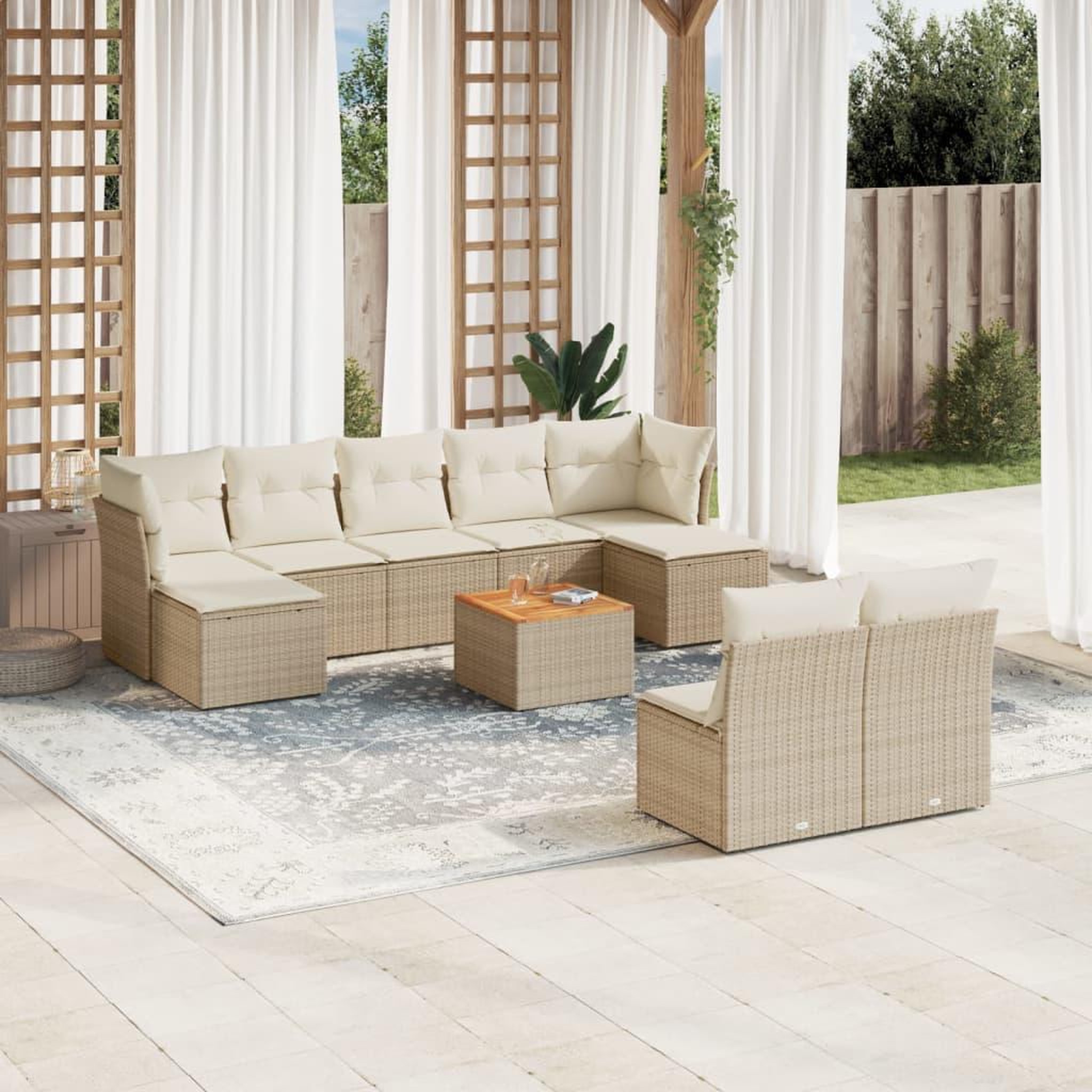 VIDAXL Salon de jardin avec coussins 10 pcs beige resine tressee