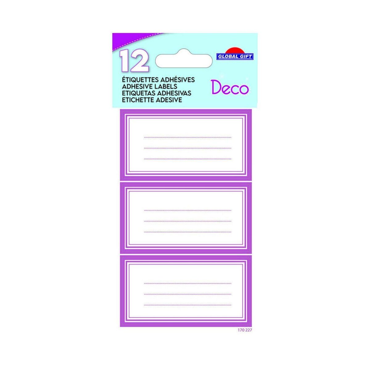 GLOBAL GIFT 12 étiquettes adhésives scolaires - Rectangle rose - Paillettes