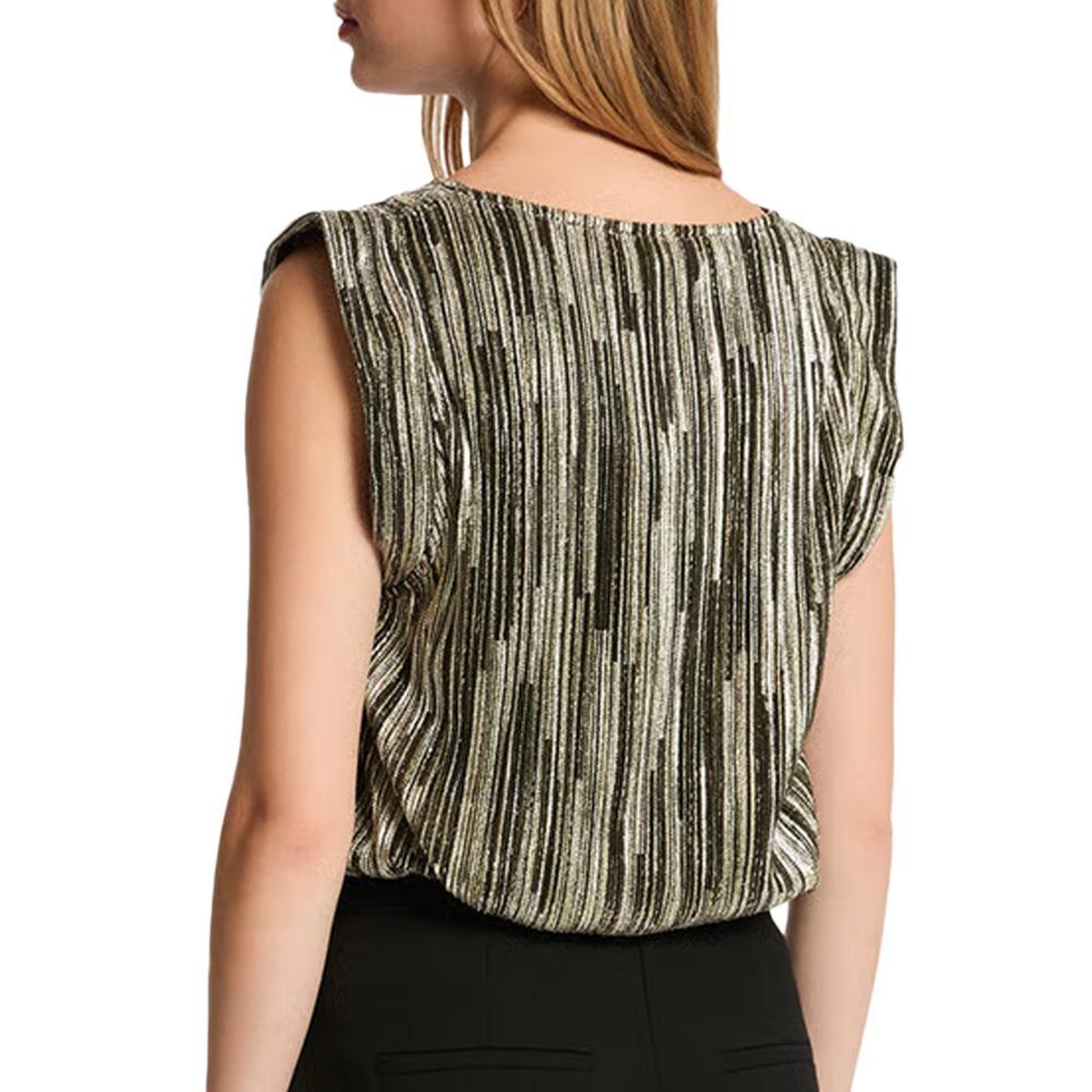 Voir la diapositive 2 : MORGAN T-Shirt Noir/Doré Femme Morgan Plisse Foil