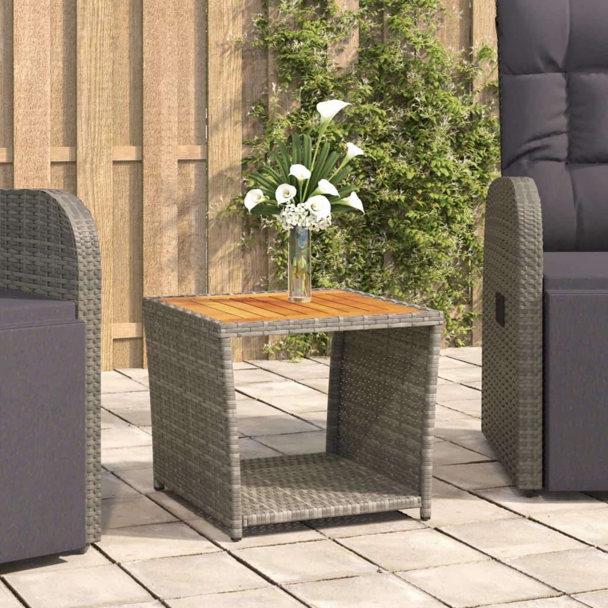 Voir la diapositive 1 : VIDAXL Table a the et dessus en bois Gris Resine tressee Acacia massif