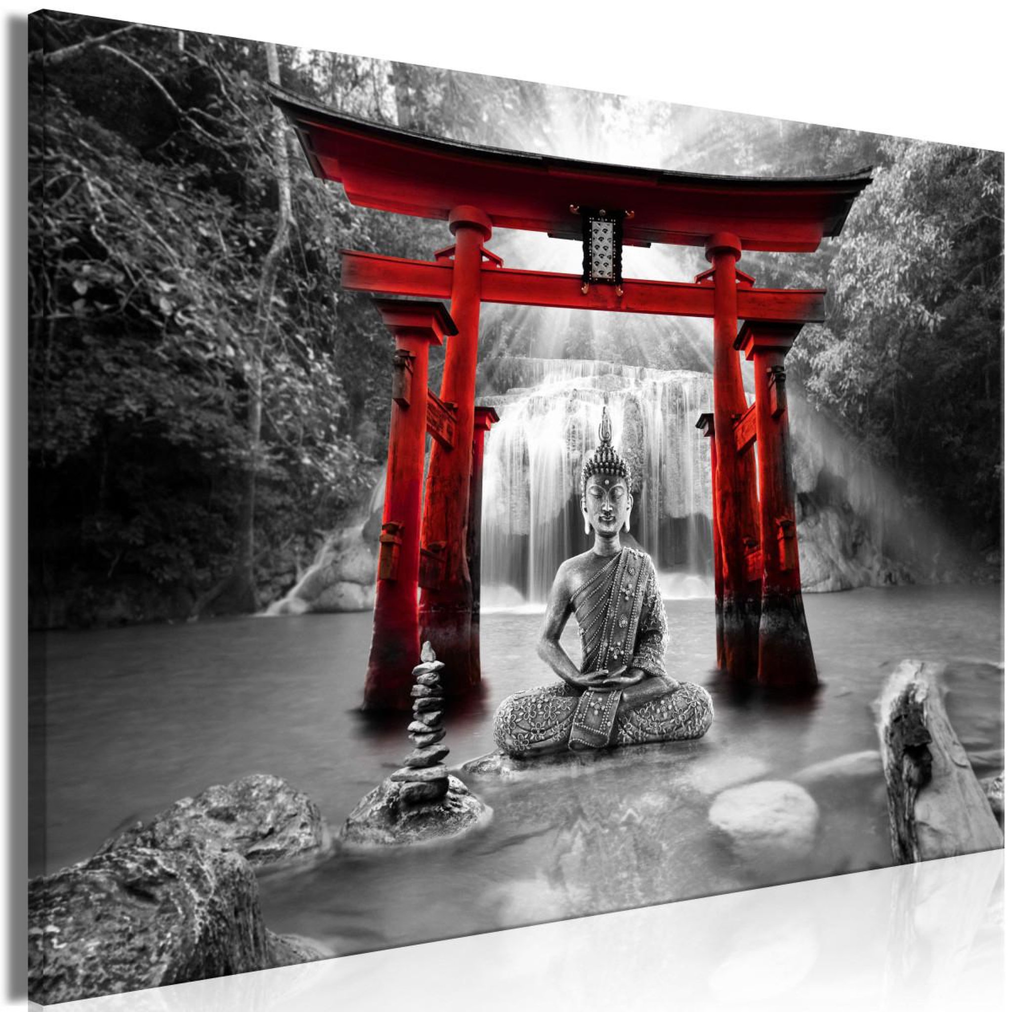Voir la diapositive 1 : Paris Prix Tableau imprimé  buddha smile wide red