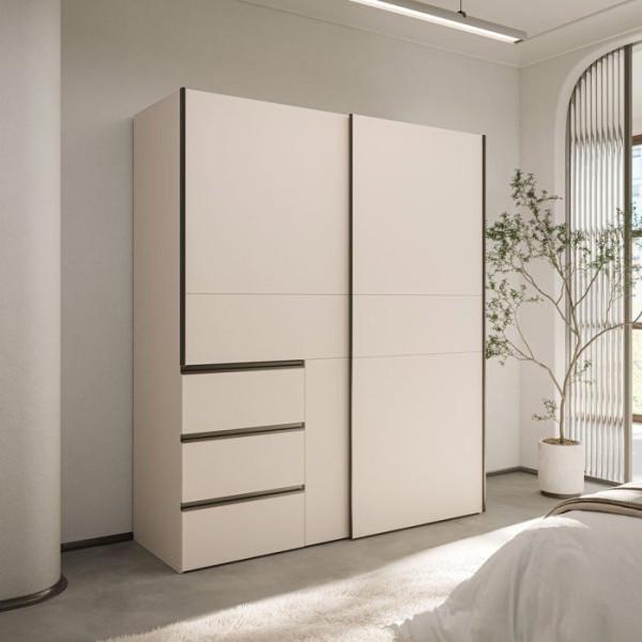 Voir la diapositive 2 : MARKET24 Armoire - 2 portes coulissantes 3 tiroirs - Décor Sable - L170 x P61 x H200 cm - WINN 2