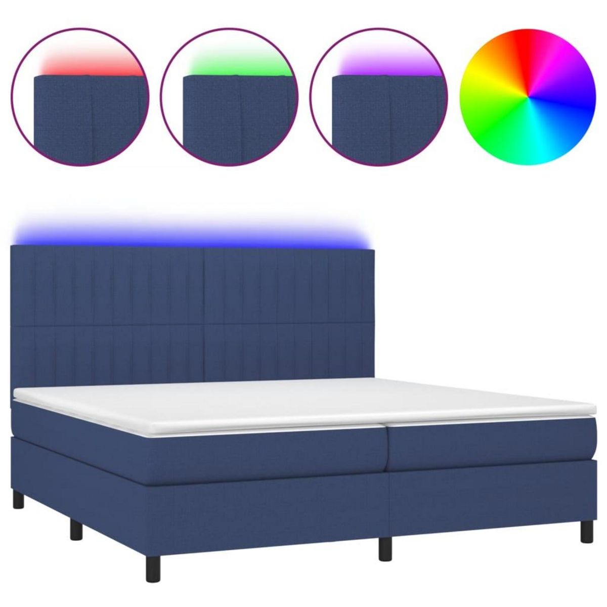 VIDAXL Sommier a lattes de lit et matelas et LED Bleu 200x200 cm Tissu
