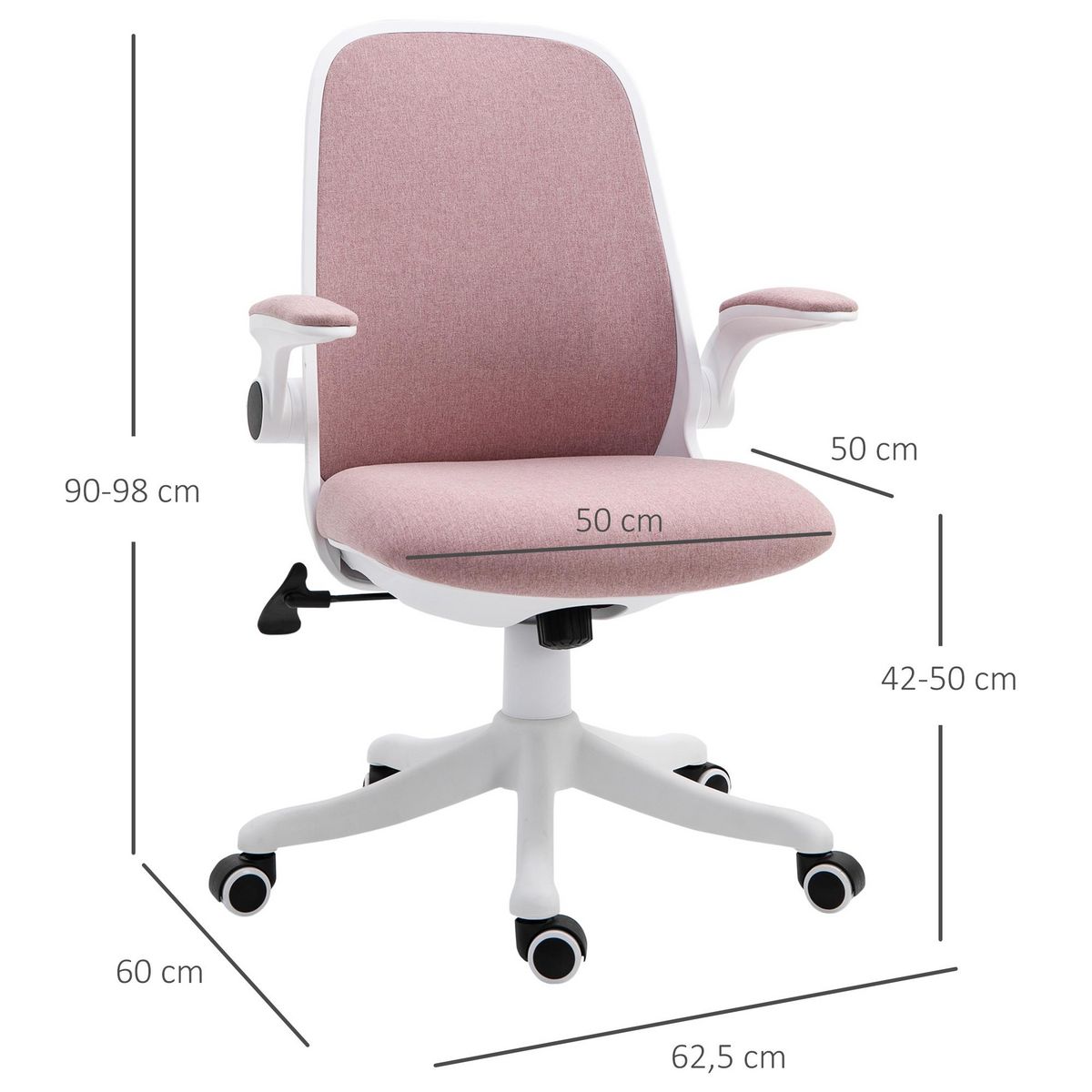 VINSETTO Vinsetto Chaise de bureau tissu lin hauteur réglable pivotante 360° accoudoirs relevables support lombaires réglable rose