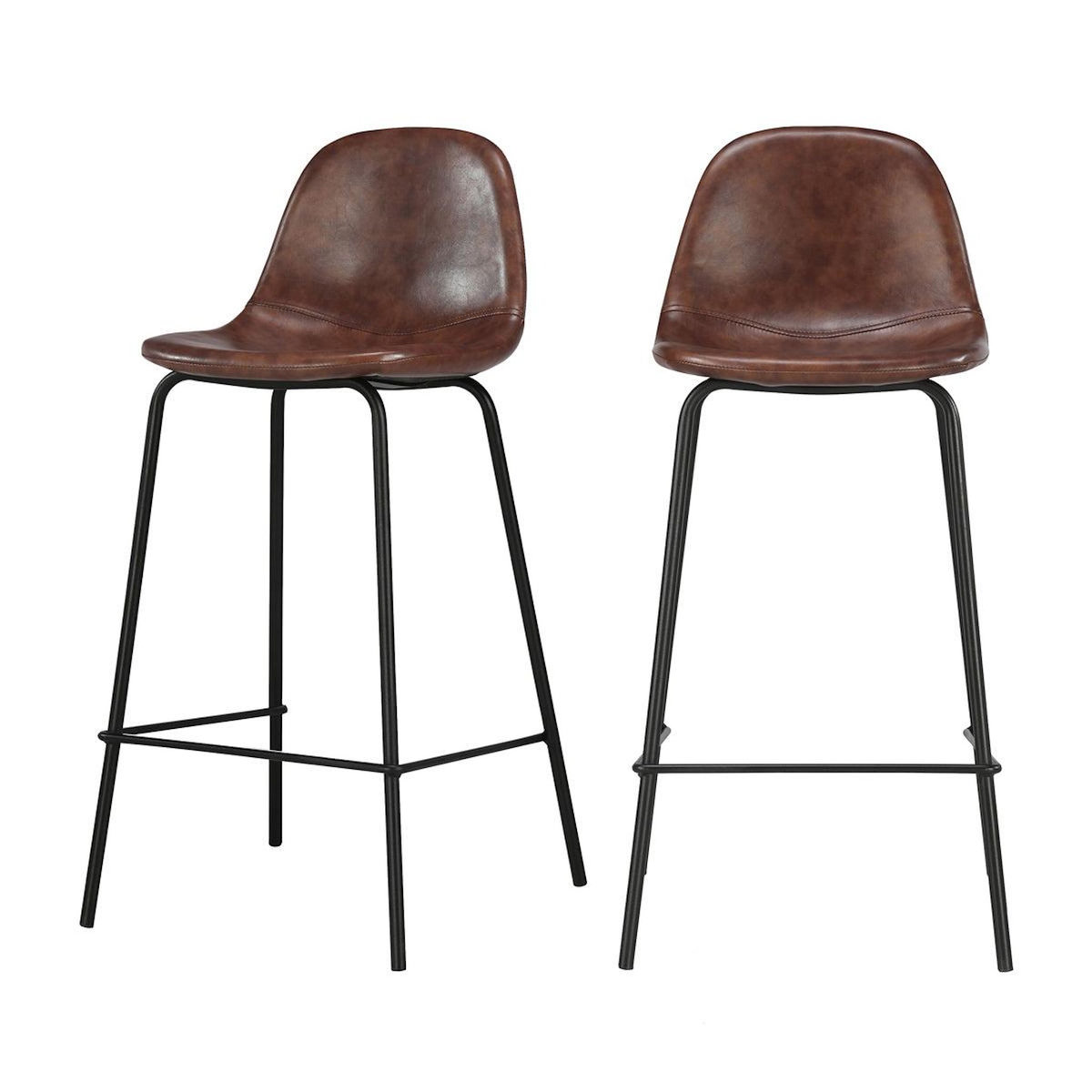 MAISON PAVANE Lot de 2 chaises pour îlot central 65 cm en cuir synthétique marron-Henrik