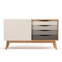 Voir la diapositive 1 : Paris Prix Buffet 4 tiroirs & 1 porte  Avon  128cm Chêne & Gris