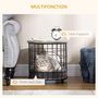 Voir la diapositive 4 : PAWHUT Panier chat cosy grand confort table basse 2 en 1 coussin amovible acier noir panneaux particules aspect bois gris