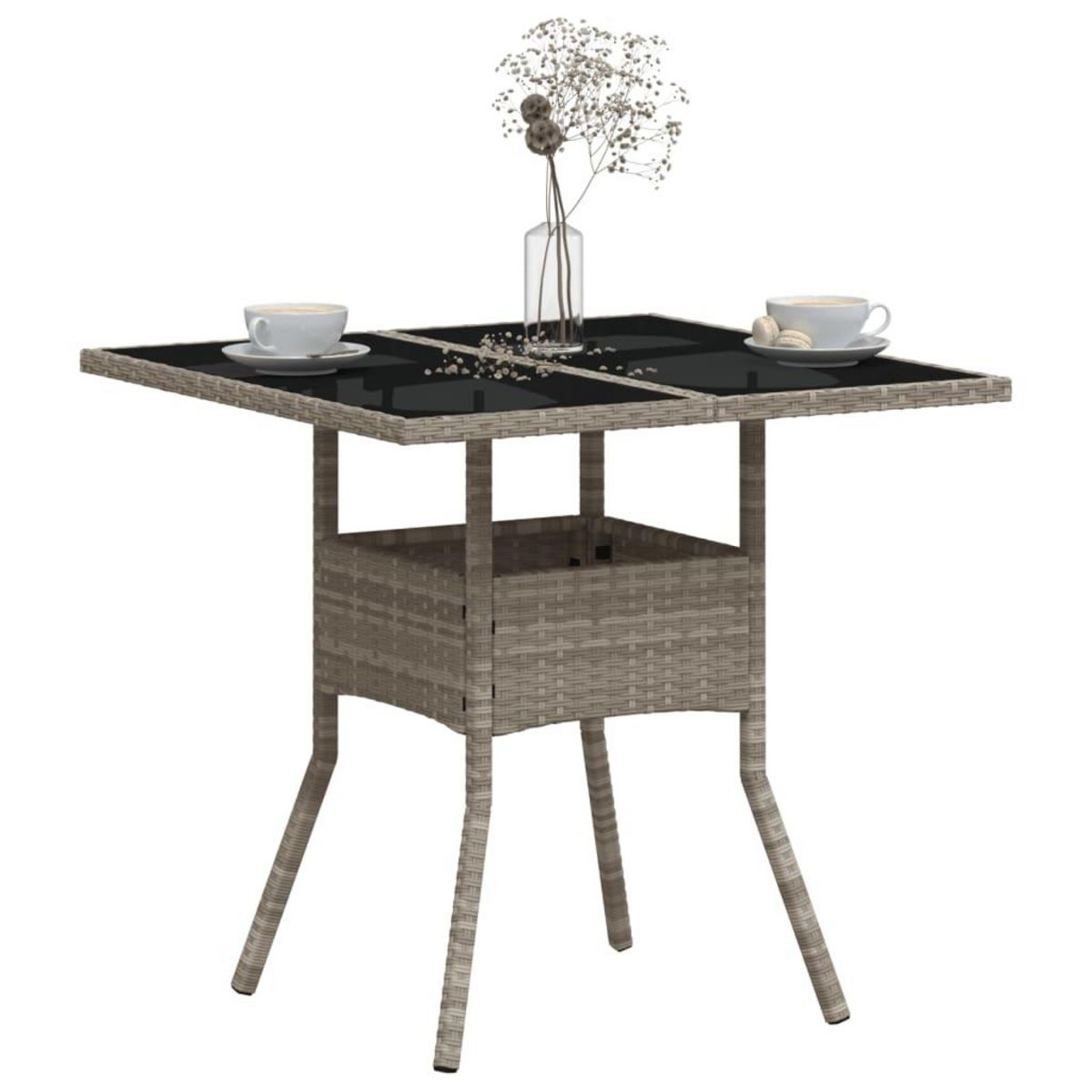 VIDAXL Table de jardin avec dessus en verre gris clair resine tressee
