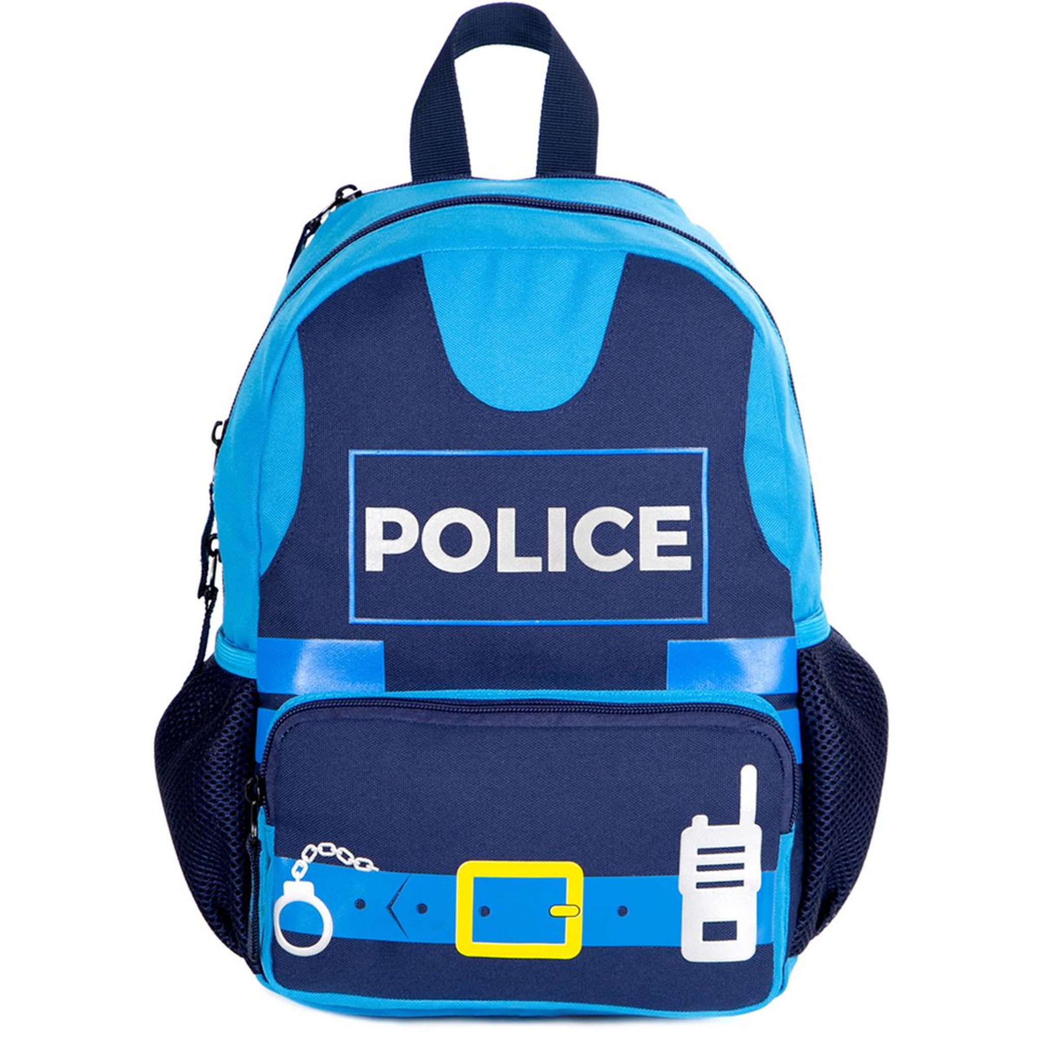 Voir la diapositive 1 : AUCHAN Sac maternelle bleu avec capuche POLICE