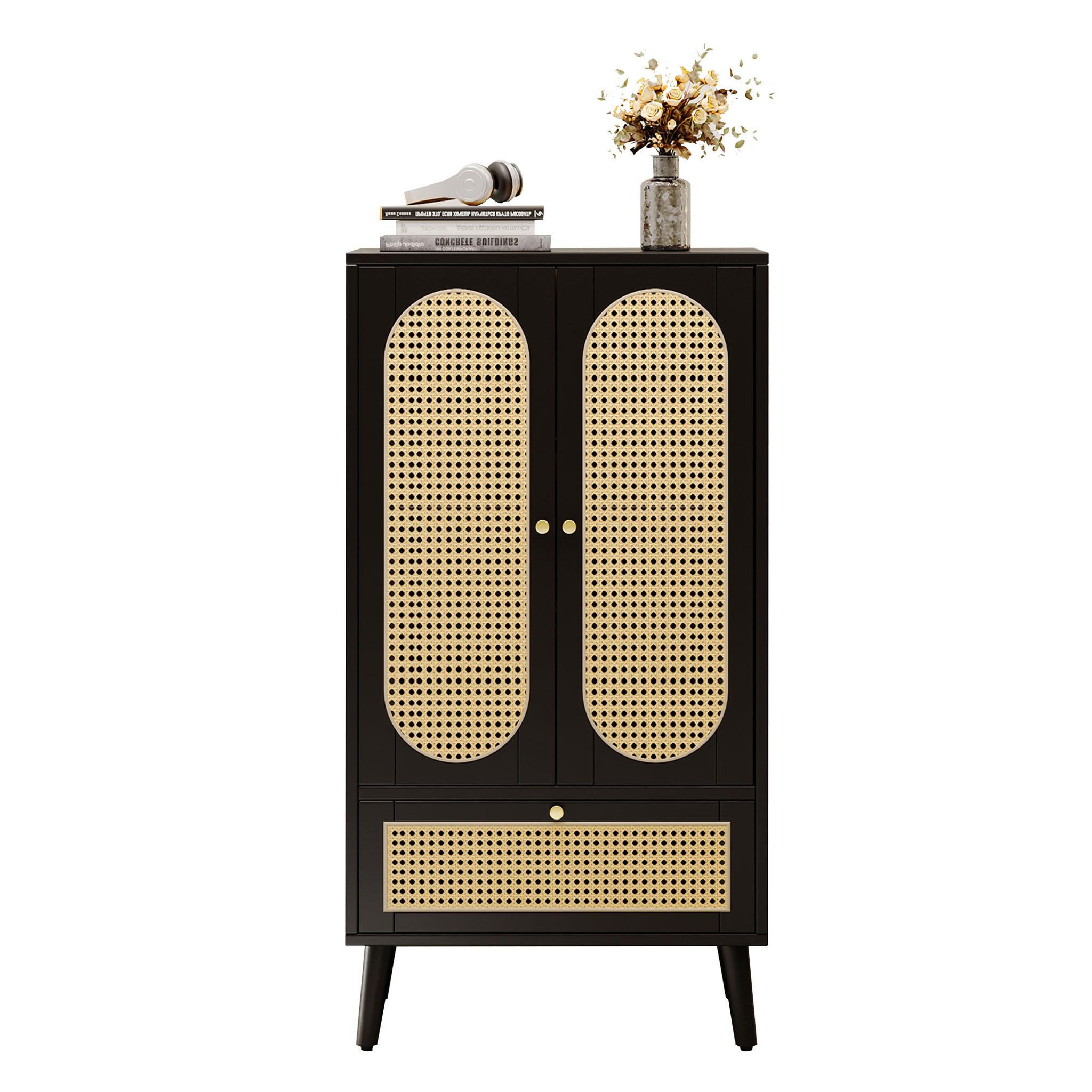 MERAX Buffet 2 porte(s) 1 tiroir(s) - 60 cm noir panneau de particules