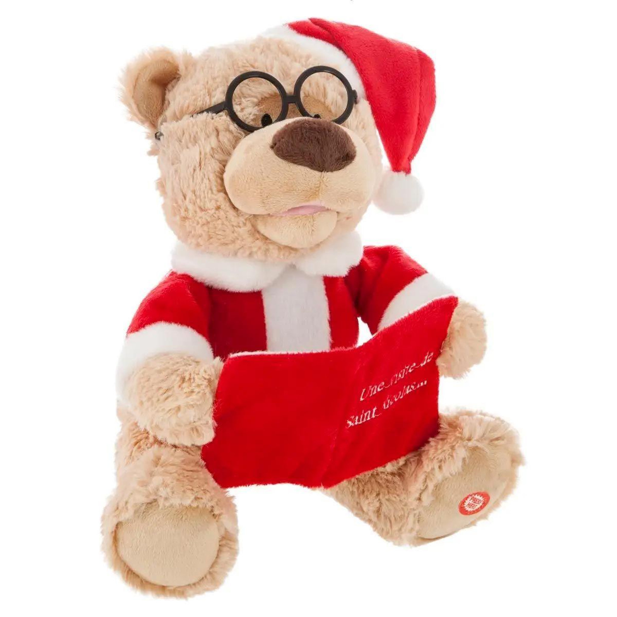 FEERIC LIGHT & CHRISTMAS Ours animé & musical  livre  27cm beige & rouge