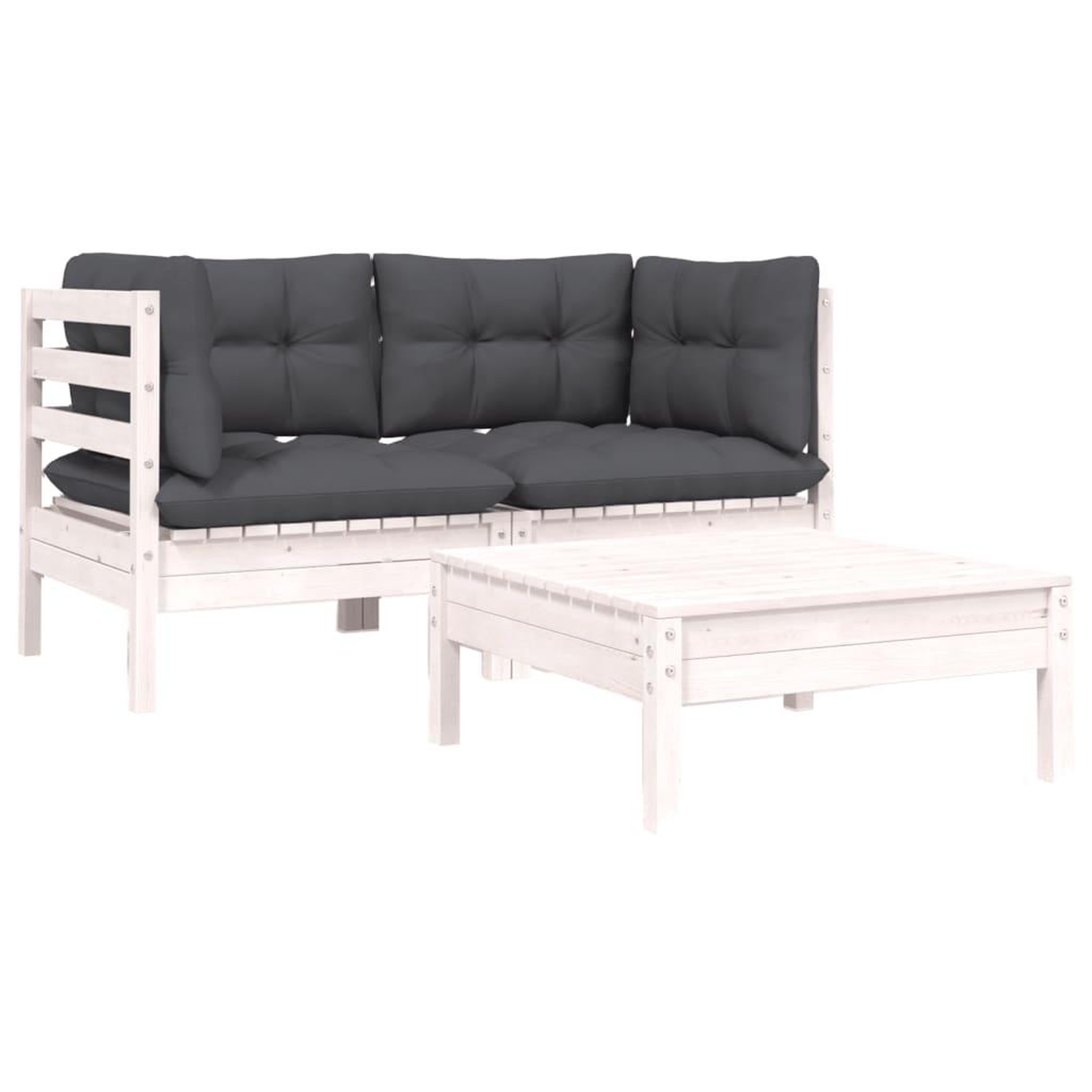 Voir la diapositive 2 : VIDAXL Salon de jardin 3 pcs avec coussins Blanc Bois de pin massif