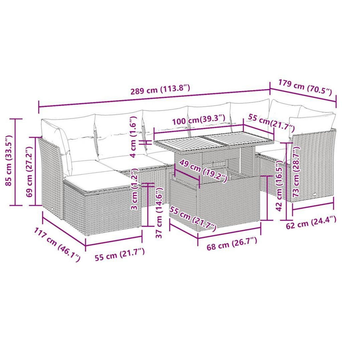VIDAXL Salon de jardin 8 pcs avec coussins noir resine tressee