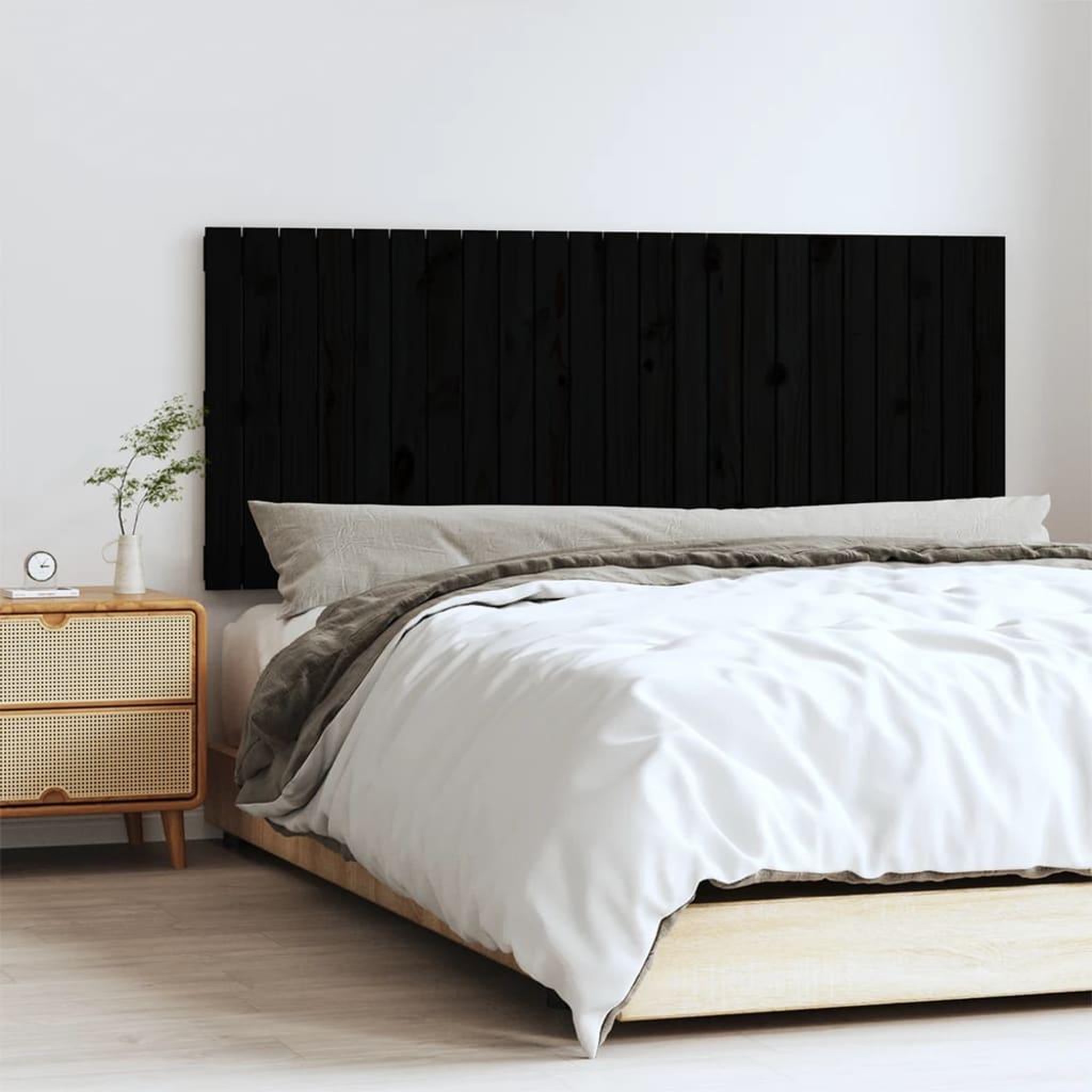 Voir la diapositive 1 : VIDAXL Tete de lit murale Noir 147x3x60 cm Bois massif de pin