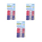 TOILINUX Lot de 3 x 12 Pinces à linge - Plastique - Multicolore