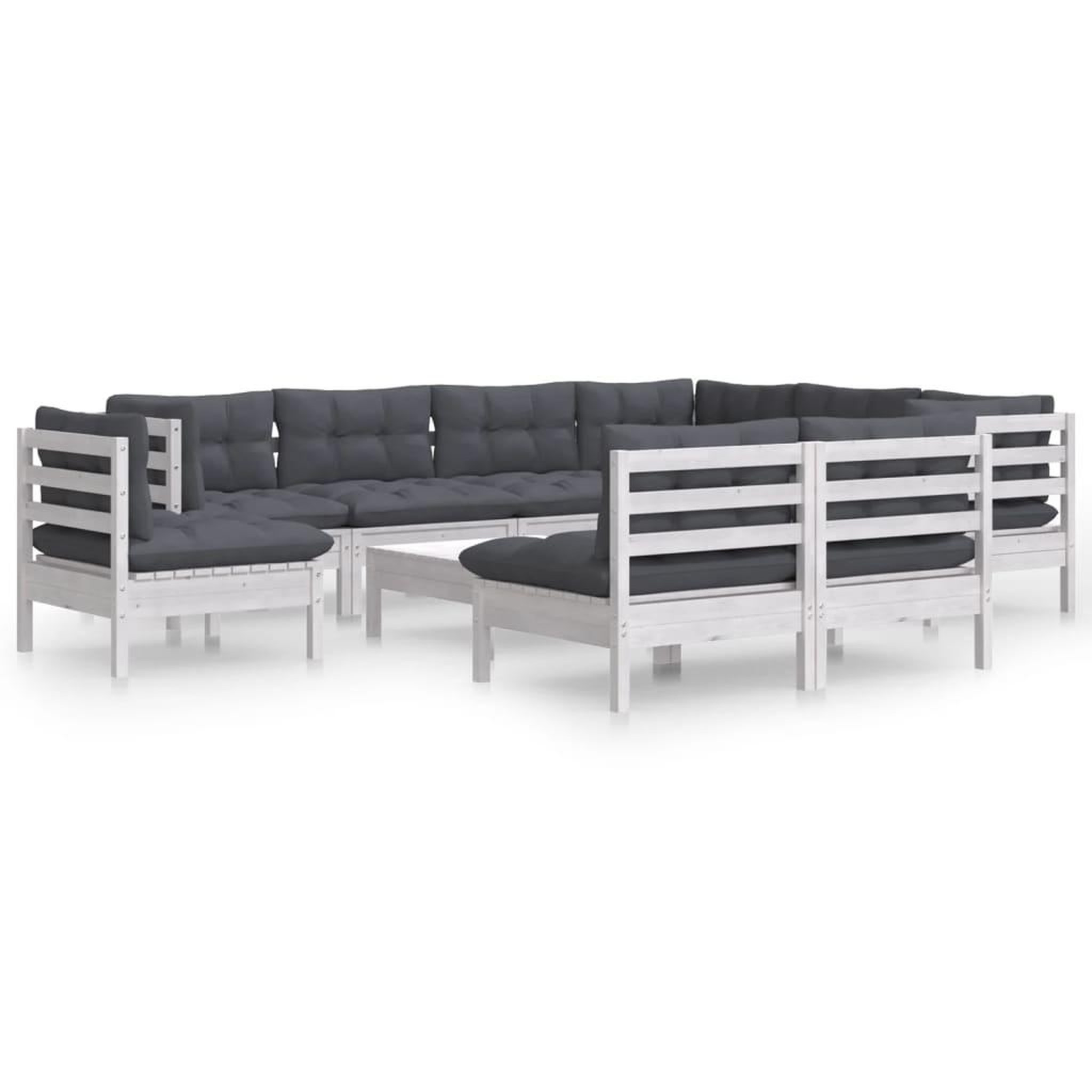 Voir la diapositive 2 : VIDAXL Salon de jardin 10 pcs avec coussins blanc bois de pin massif