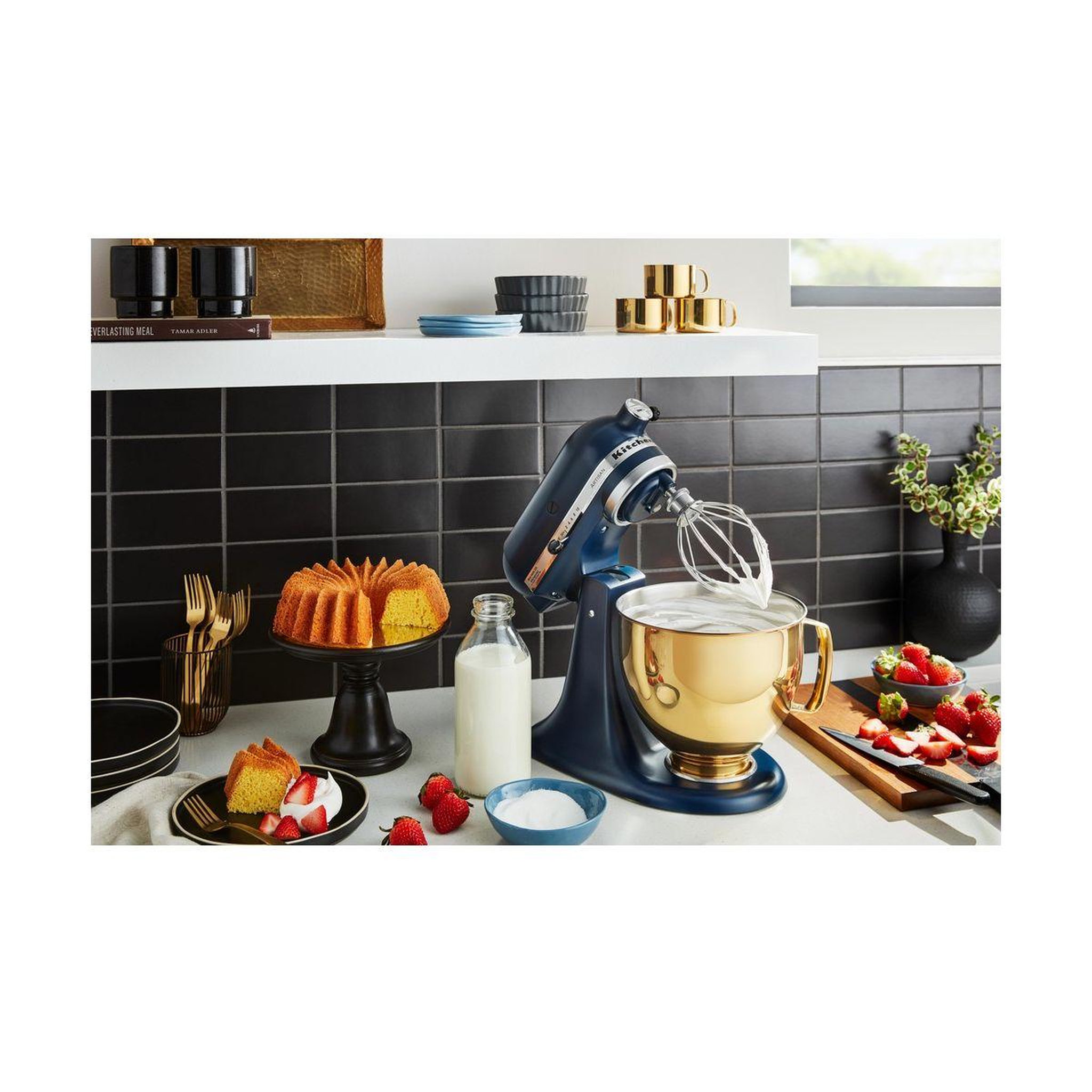 Voir la diapositive 5 : KitchenAid Robot pâtissier 5KSM175PSEIB bleu encre, 4,8 L, bol avec poignée + bol 3 L, batteur souple et couvercle