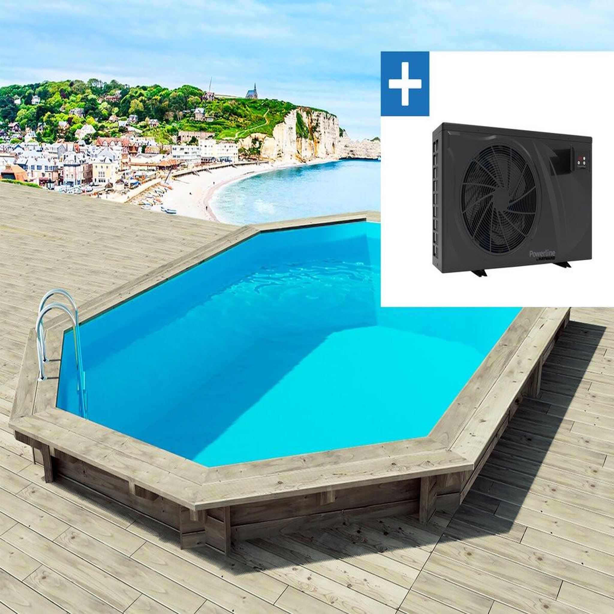 Voir la diapositive 1 : Habitat et Jardin Piscine bois   Brazilia 130    5.86 x 3.86 x 1.31 m + Pompe à chaleur 6 kw/h inverter  PowerLine by Hayward  - Noir