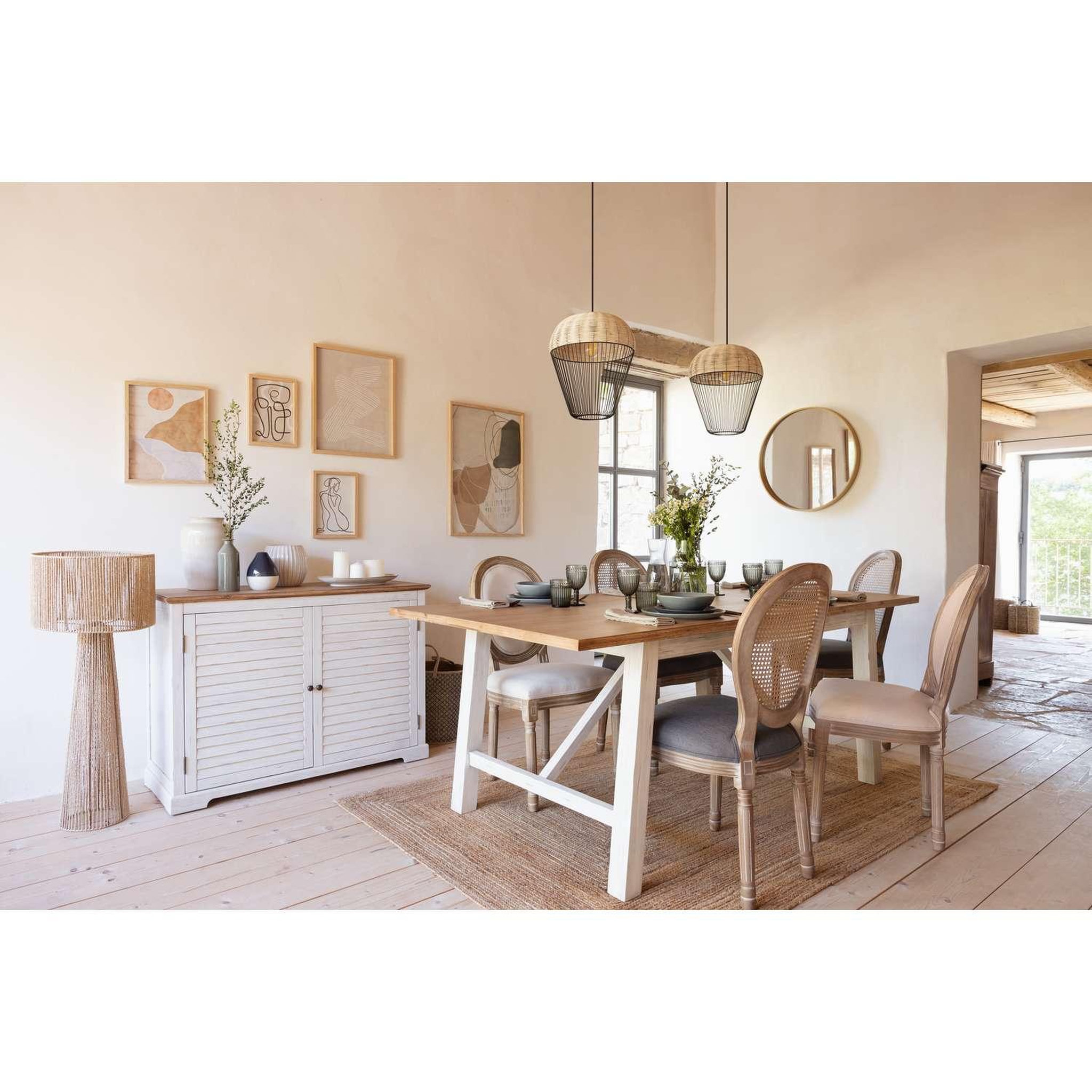 Voir la diapositive 2 : ATMOSPHERA Table à manger en bois pour 6 personnes olbia - beige et blanc