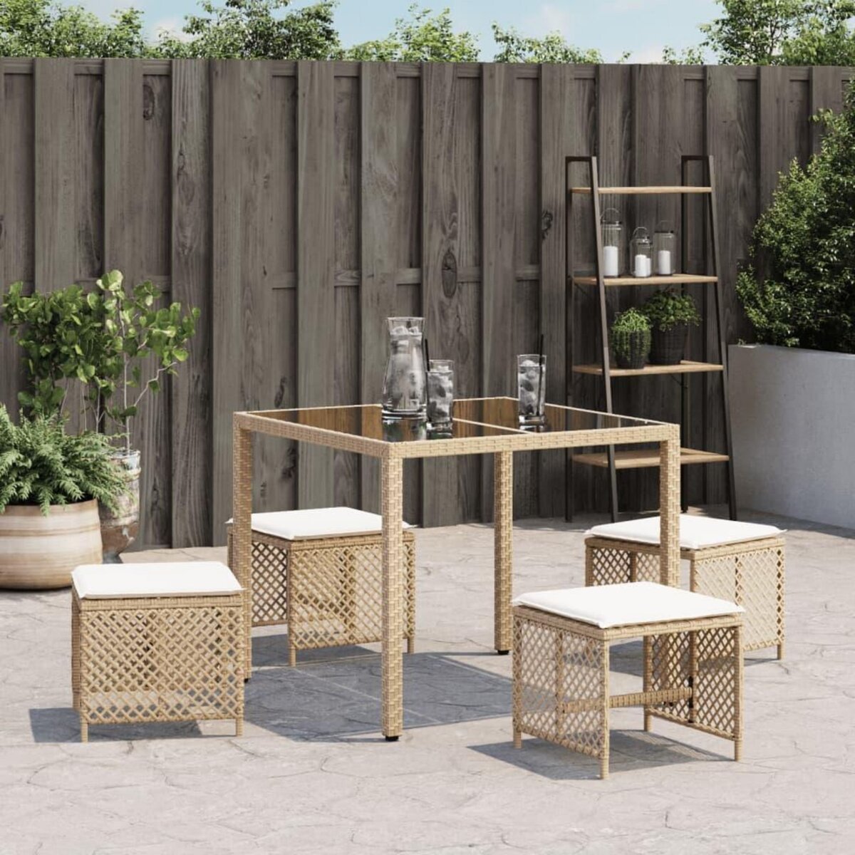 VIDAXL Tabourets de jardin et coussins lot de 4 beige 41x41x36cm rotin