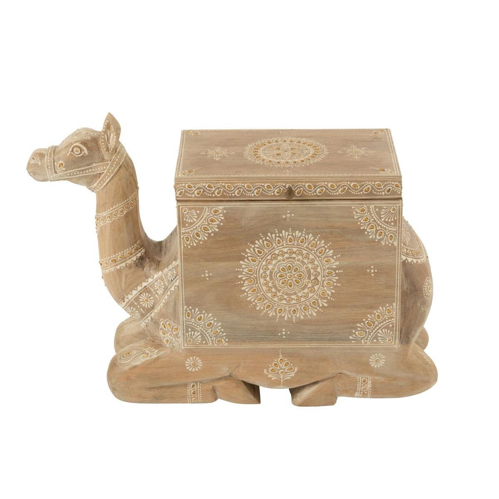 Voir la diapositive 2 : J-LINE Coffre Chameau en Bois  Perle du Sahara  69cm Naturel