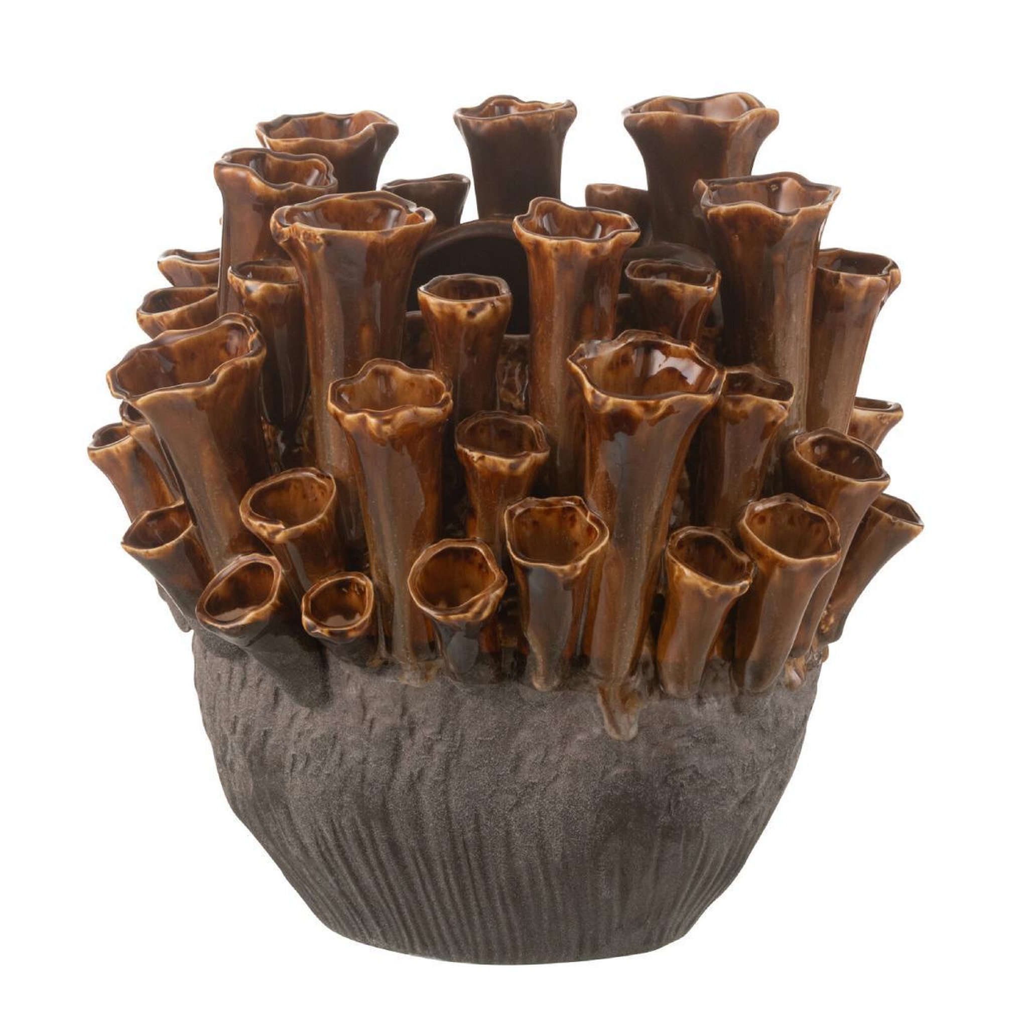 J-LINE Vase en porcelaine  anémone  28cm marron