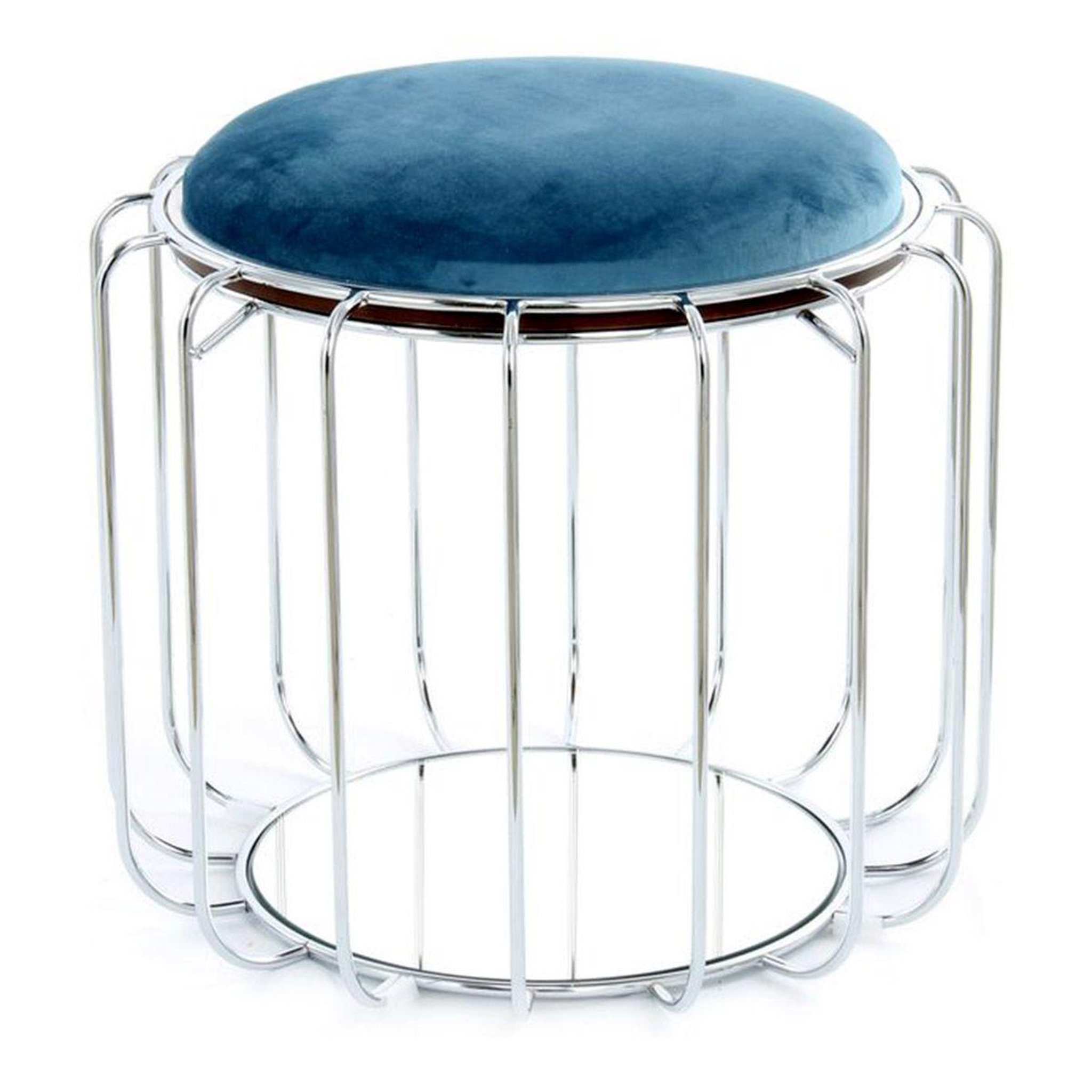 Paris Prix Pouf & table d'appoint  comfortable  50cm bleu pétrole & argent